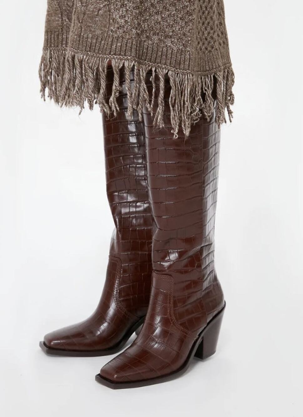 Loeffler Randall Lynn Snip Toe Croc Embossed Block Heel Boots Leather Sz 5.5 NIB